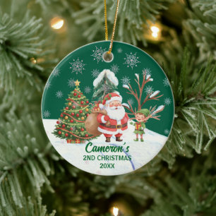 Adorno De Cerámica Papá Noel Nieve Árboles 2do Navidad