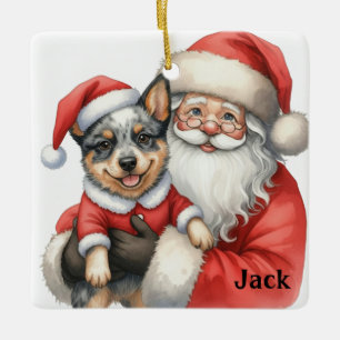 Adorno De Cerámica Papá Noel personalizado con Australian Cattle Dog