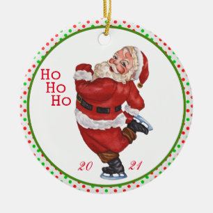Adorno De Cerámica Papá Noel personalizado patinando al estilo antigu