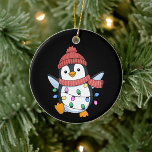 Adorno De Cerámica Papá Noel Pingüino Luces Navidad Pingüinos Xmas