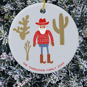 Adorno De Cerámica Papá Noel Vaquero Navidad Texto Personalizado