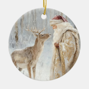 Adorno De Cerámica Papá Noel Vintage Ciervo