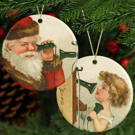 Adorno De Cerámica Papá Noel y Chica en Navidades telefónicos