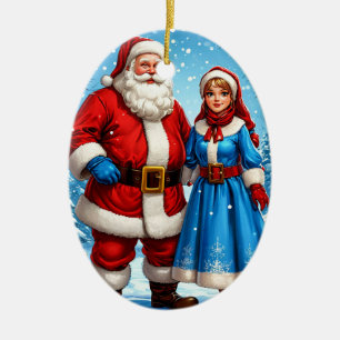 Adorno De Cerámica Papá Noel y Doncella de Nieve