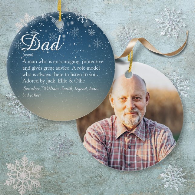 Adorno De Cerámica Papá, papá, foto de Navidades de definición de pap (Father Dad Papa Definition Christmas Photo Ceramic Ornament)