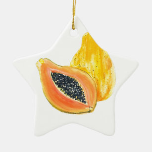 Adorno De Cerámica Papaya fruta cocina postre acuarela