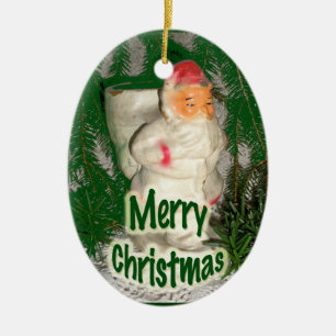 Adorno De Cerámica Papier Mache White Coated Santa