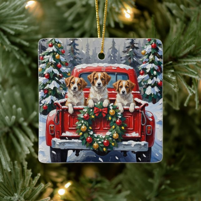Adorno De Cerámica Papillon Christmas Red Truck Holiday (Árbol)