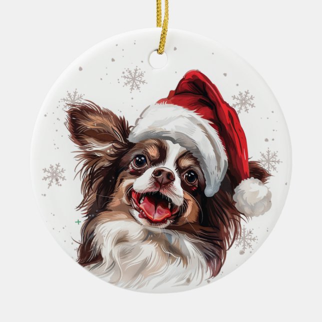 Adorno De Cerámica Papillon Dog Christmas Personalized (Frente)