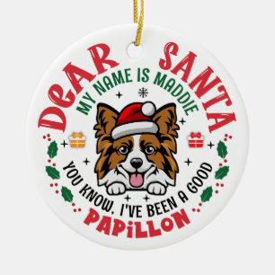 Adorno De Cerámica Papillon Dog Santa Christmas Tree Personalizado