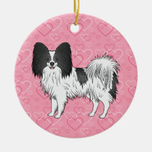 Adorno De Cerámica Papillon Negro Y Blanco Corazones Rosas Memorial D