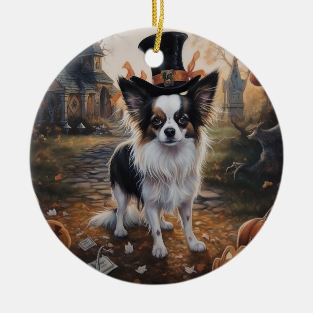Adorno De Cerámica Papillon Pumpkins Halloween Scary (Frente)