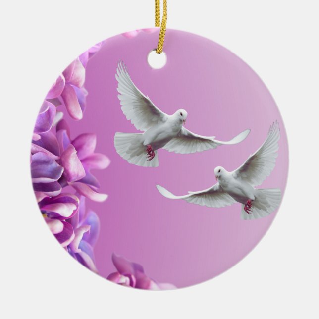 Adorno De Cerámica Par De Bellas Doves Blancas (Frente)