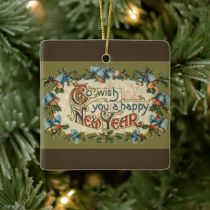 Adorno De Cerámica Para desearle un feliz año nuevo, vintage victoria