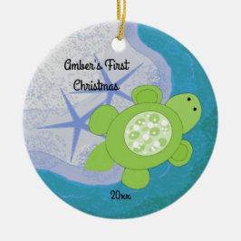 Adorno de cerámica para el primer Navidad de Tortu