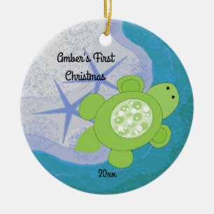 Adorno de cerámica para el primer Navidad de Tortu