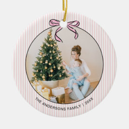 Adorno de cerámica para Navidad con lazo rosa coqu