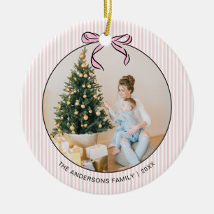 Adorno de cerámica para Navidad con lazo rosa coqu