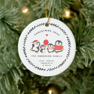 Adorno de cerámica para Navidad Familia de Pingüin