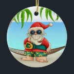 Adorno De Cerámica Paradise Beach Santa - SRF<br><div class="desc">Diviértete con esto. ¡Piensen en los temas! Juega con colores de fondo, agrega o elimina texto, y (por un poco de cargo adicional) personalizar la parte posterior con imágenes, color, tu logotipo / información comercial., etc.! Recuerden, los ornamentos no son sólo para los Árboles de Navidad. Se ven bien en...</div>