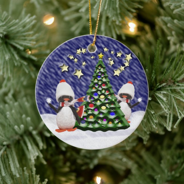 Adorno De Cerámica Paraíso de los Navidades pingüinos (Árbol)