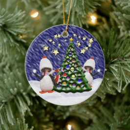 Adorno De Cerámica Paraiso de Navidad de Pingüinos