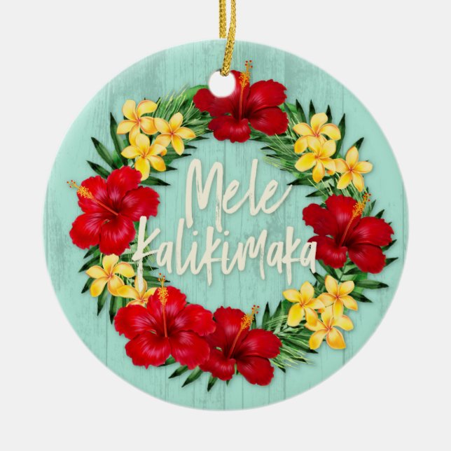 Adorno De Cerámica Paraíso tropical Hawái Madera Wreath (Frente)
