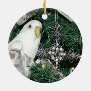 Adorno De Cerámica Parakeet en un árbol de navidad