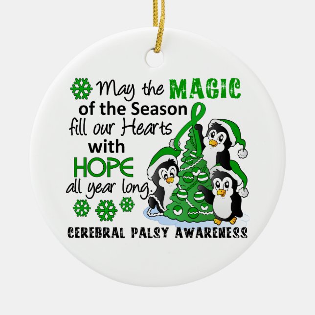 Adorno De Cerámica Parálisis cerebral de los pingüinos del navidad (Frente)