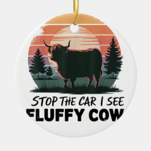 Adorno De Cerámica Parar El Auto Ver Suns Fluffy Cow Highland Cow Far