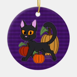 Adorno De Cerámica Parche de calabaza Gato Kitty