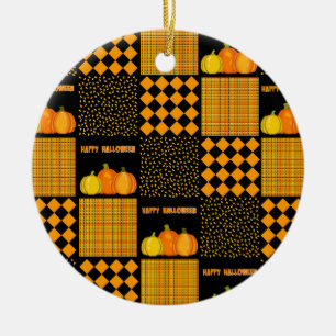 Adorno De Cerámica Parche de Halloween de calabaza con patrón de patc