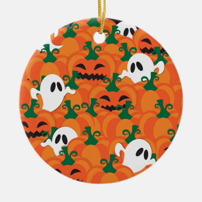 Adorno De Cerámica Parche Halloween Ghosts Haunted Pumpkin (Frente)