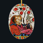 ADORNO DE CERÁMICA PARCHMENT EL DÍA DE SAN VALENTÍN DE AMOR ETERNO CO<br><div class="desc">Colorido y expresivo arte exquisito. Pequeña miniatura medieval heráldica de 1200 románticos en un jardín florido con un pájaro blanco, mezclado con brillantes corazones 3D, piedras de joya. Fácil de personalizar para la ceremonia boda, invitación nupcial, salven la fecha, gracias, duchas de novias, duchas de compromiso romántico, aniversarios, El día...</div>