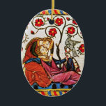 ADORNO DE CERÁMICA PARCHMENT EL DÍA DE SAN VALENTÍN DE AMOR ETERNO CO<br><div class="desc">Colorido y expresivo arte exquisito. Pequeña miniatura medieval heráldica de 1200 románticos en un jardín florido con un pájaro blanco, mezclado con brillantes corazones 3D, piedras de joya. Fácil de personalizar para la ceremonia boda, invitación nupcial, salven la fecha, gracias, duchas de novias, duchas de compromiso romántico, aniversarios, El día...</div>