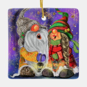 Adorno De Cerámica Pareja abrazó a los gnomos cantando canción feliz