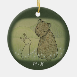 Adorno De Cerámica Pareja Bear y Bunny Primeras Navidades juntas