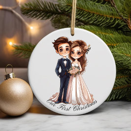 Adorno De Cerámica Pareja Boda personalizada, nuestra primera Navidad