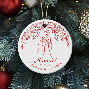 Adorno De Cerámica Pareja Caprichosa Roja Nuestra Primera Navidad Cas
