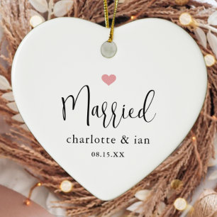 Adorno De Cerámica Pareja casada Boda de fecha foto Keepsake