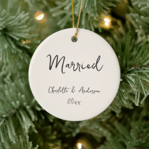Adorno De Cerámica Pareja Casada Personalizada Manuscrito Marfil
