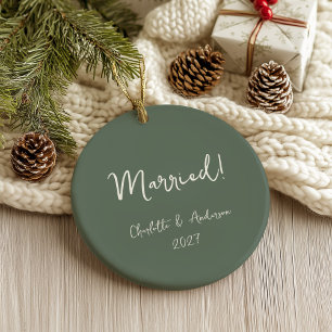 Adorno De Cerámica Pareja Casada Personalizada Manuscrito Verde