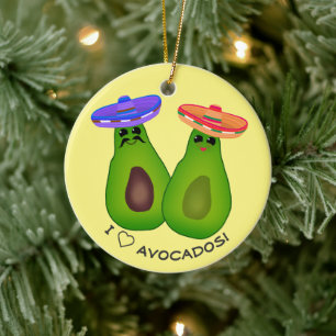 Adorno De Cerámica Pareja de aguacates con sombreros 
