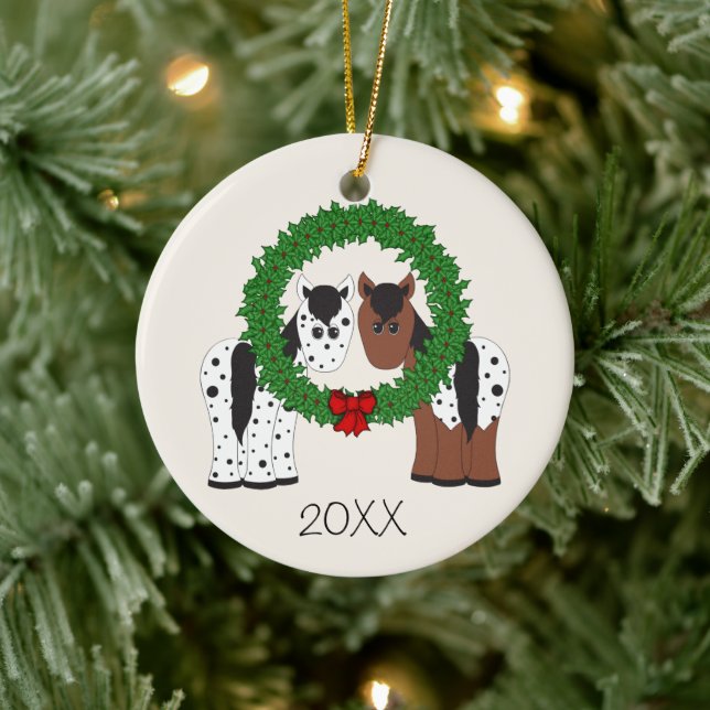 Adorno De Cerámica Pareja de Caballos Appaloosa Personalizada Primer  (Árbol)