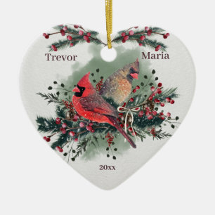 Adorno De Cerámica Pareja de cardenales, primeros Navidades juntos
