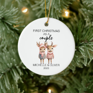 Adorno De Cerámica Pareja de ciervos de Navidad personalizados