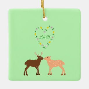 Adorno De Cerámica Pareja de ciervos y Personalizado del corazón de m