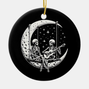 Adorno De Cerámica Pareja de esqueletos guitarra lunar