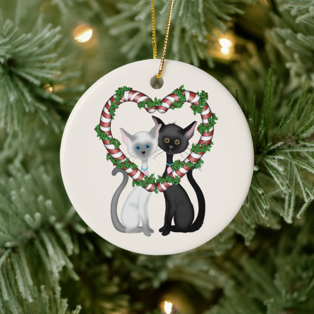 Adorno De Cerámica Pareja de gatos personalizada primera Navidad (Árbol)