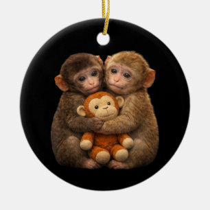 Adorno De Cerámica Pareja de monos lindos abrazándose Arte de peluche